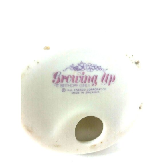 Enesco Growing Up Birthday Girls Figurine Age 5 Brunette Party Dress 1982 - Picture 4 of 5